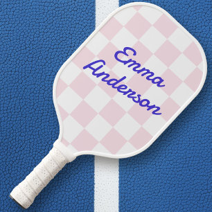 Raquette De Pickleball Motif de damier blanc rose clair