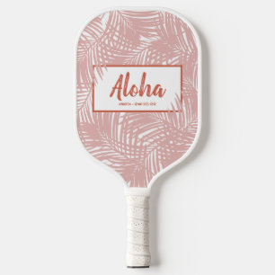 Raquette De Pickleball Motif de feuille de palme rose boho tropical