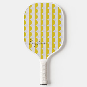 Raquette De Pickleball Motif de lune blanche et jaune Monogramme moderne