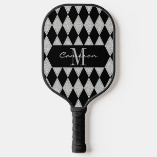 Raquette De Pickleball Motif De Luxe Personnalisé Noir Et Diamants