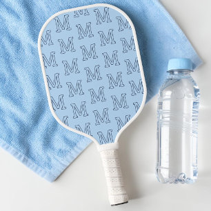 Raquette De Pickleball Motif de monogramme initial minimaliste bleu moder