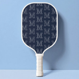 Raquette De Pickleball Motif de monogramme minimaliste moderne bleu marin