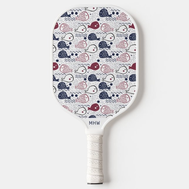 Raquette De Pickleball Motif de poisson monogramme personnalisé (Recto)