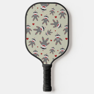 Raquette De Pickleball Motif de singe à soie mignonne avec Coeurs sur Tan