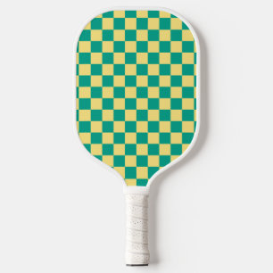 Raquette De Pickleball Motif de tableau de bord vert + jaune À damiers
