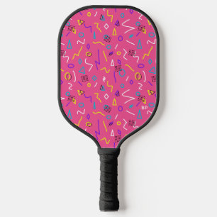 Raquette De Pickleball motif des Squiggles blanc jaune rose chaud des ann