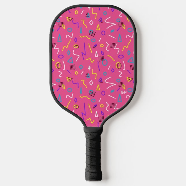 Raquette De Pickleball motif des Squiggles blanc jaune rose chaud des ann (Recto)