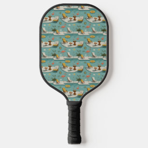 Raquette De Pickleball Motif d'été au bord de la piscine aux flamants ros