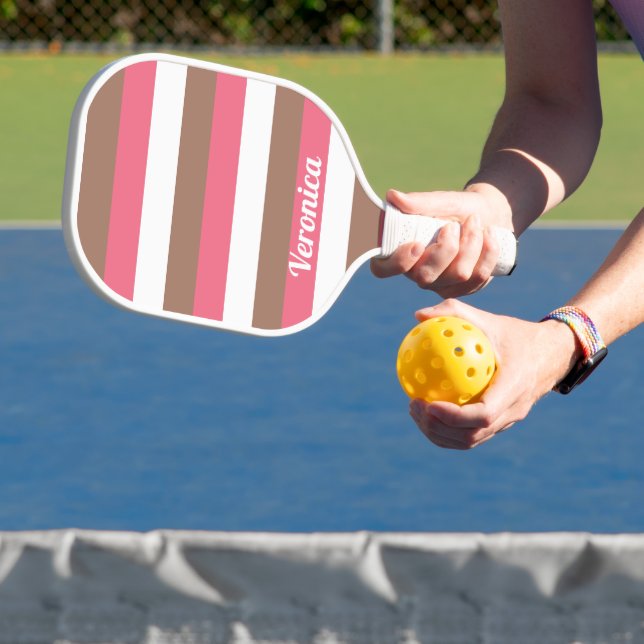 Raquette De Pickleball Motif en bande Personnaliser Brown rose blanc (Insitu)