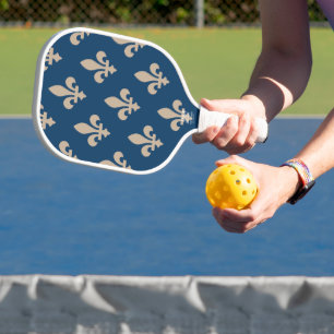 Raquette De Pickleball Motif Fleur de Lis, Royal Français, Crème sur Bleu