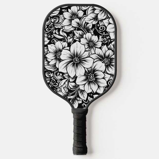 Raquette De Pickleball Motif floral monochrome chic de luxe (1) (Recto)