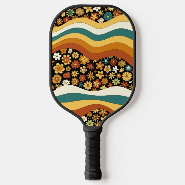 Raquette De Pickleball Motif floral rétro inspiré des années 70 avec des  (Recto)