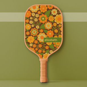 Raquette De Pickleball Motif Floral Retro tendance Bloc de nom personnali