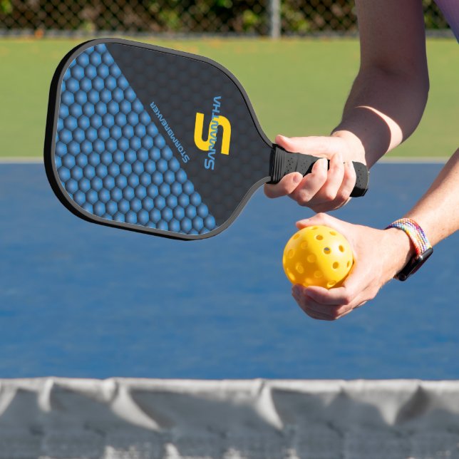 Raquette De Pickleball Motif géométrique moderne Fer bleu Nom personnalis (Insitu)