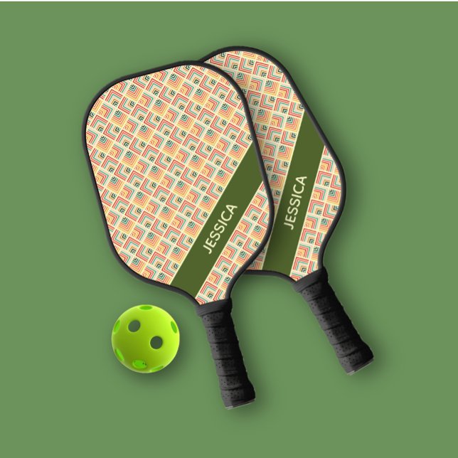 Raquette De Pickleball Motif géométrique multicouleur tendance vert perso (Créateur téléchargé)