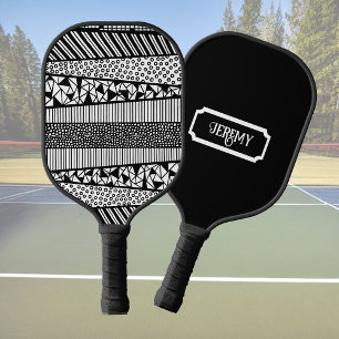 Raquette De Pickleball Motif moderne en noir et blanc, personnalisable