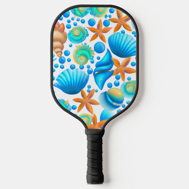 Raquette De Pickleball Motif océanique de coquillages et de sébastes (Recto)