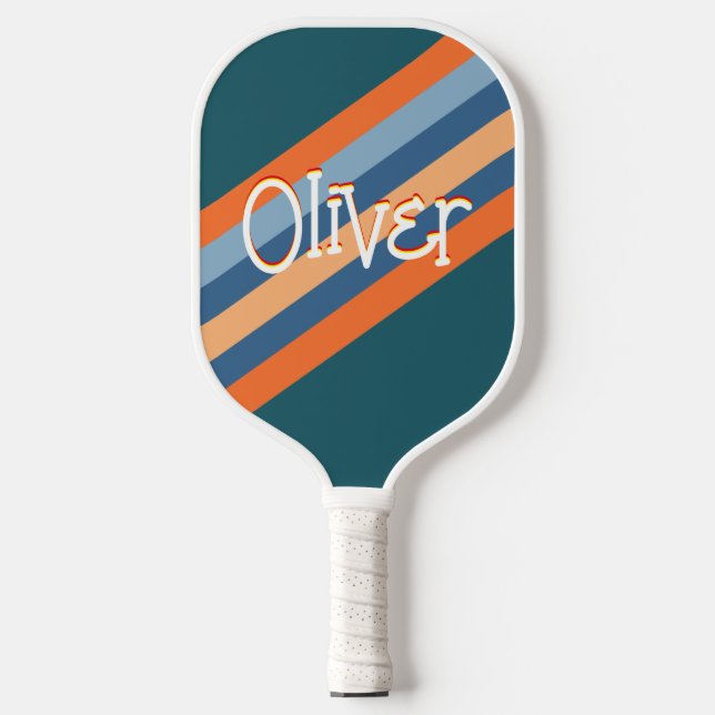 Raquette De Pickleball Motif Retro Stripes Nom personnalisé (Recto)