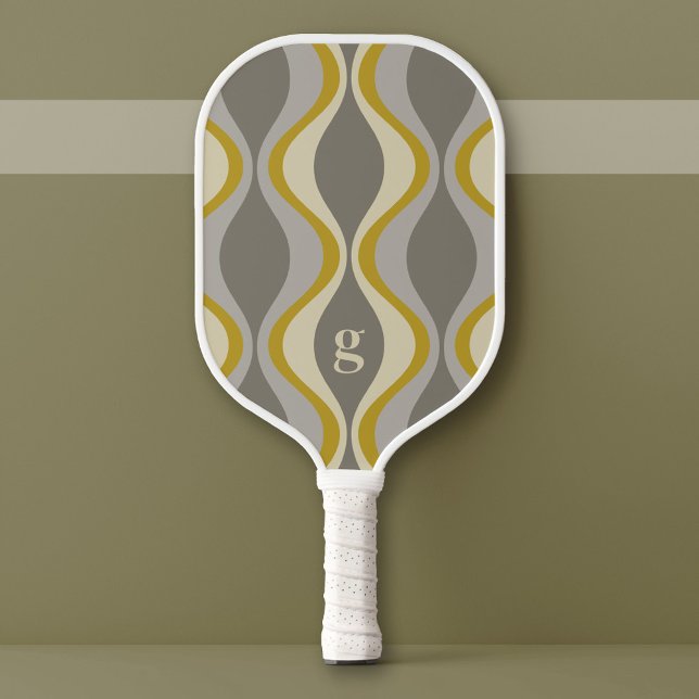 Raquette De Pickleball motif super rétro - monogramme - taupe or (Custom Pickleball Paddle)
