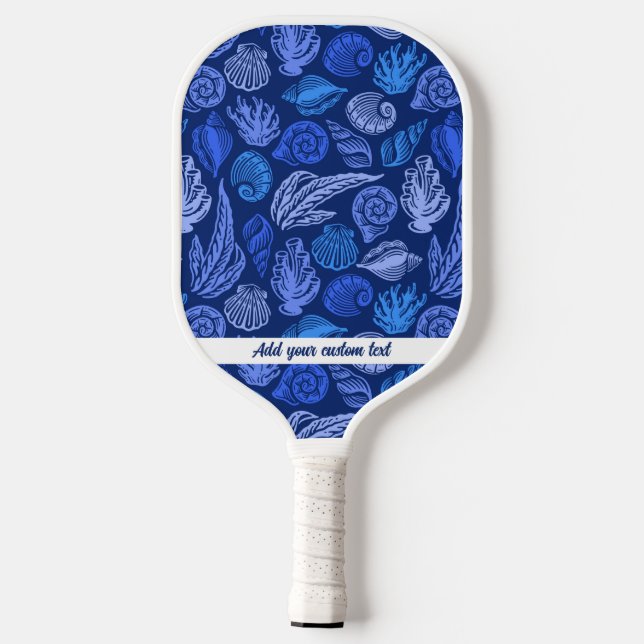 Raquette De Pickleball Nautical Seashell Beach Motif Nom du texte personn (Verso)