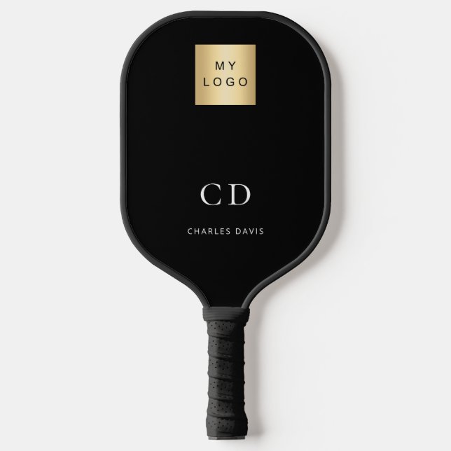 Raquette De Pickleball Noir blanc monogramme initiales nom commercial log (Recto)