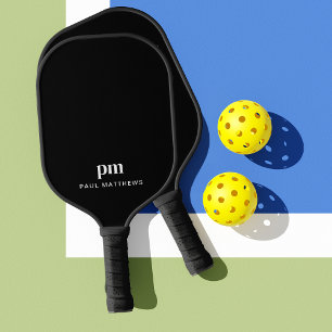 Raquette De Pickleball Noir élégant avec Monogramme et nom