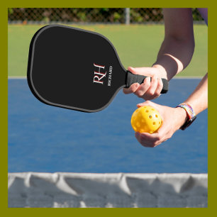 Raquette De Pickleball Nom de monogramme personnalisé noir blanc