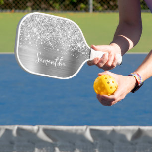 Raquette De Pickleball Nom de script Glam Argent Pailleté