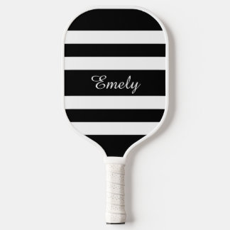 Raquette De Pickleball Nom de script moderne noir et blanc
