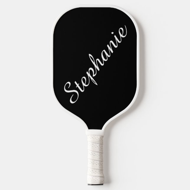 Raquette De Pickleball Nom de script personnalisé noir et blanc (Recto)