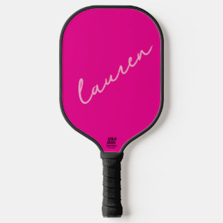Raquette De Pickleball Nom de script rose moderne 