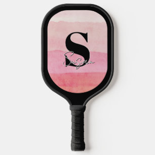 Raquette De Pickleball Nom de script rose monogramme personnalisé