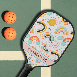 Raquette De Pickleball Nom du coeur de l'arc-en-ciel coloré mignon Girly