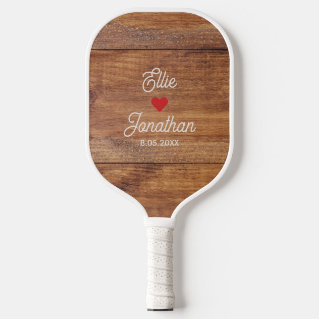 Raquette De Pickleball Nom du couple mariage, Coeur, Date, Simple Personn (Recto)