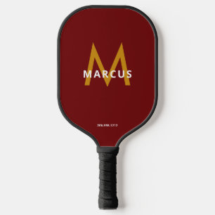 Raquette De Pickleball Nom du joueur Monogramme rouge Bourgogne