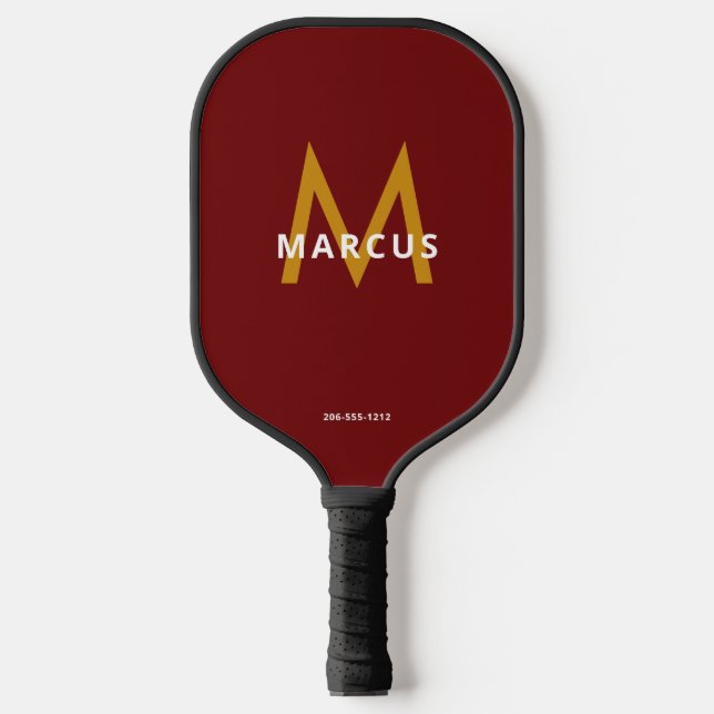 Raquette De Pickleball Nom du joueur Monogramme rouge Bourgogne (Recto)