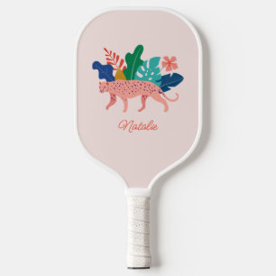 Raquette De Pickleball Nom du léopard de la jungle tropicale mignonne