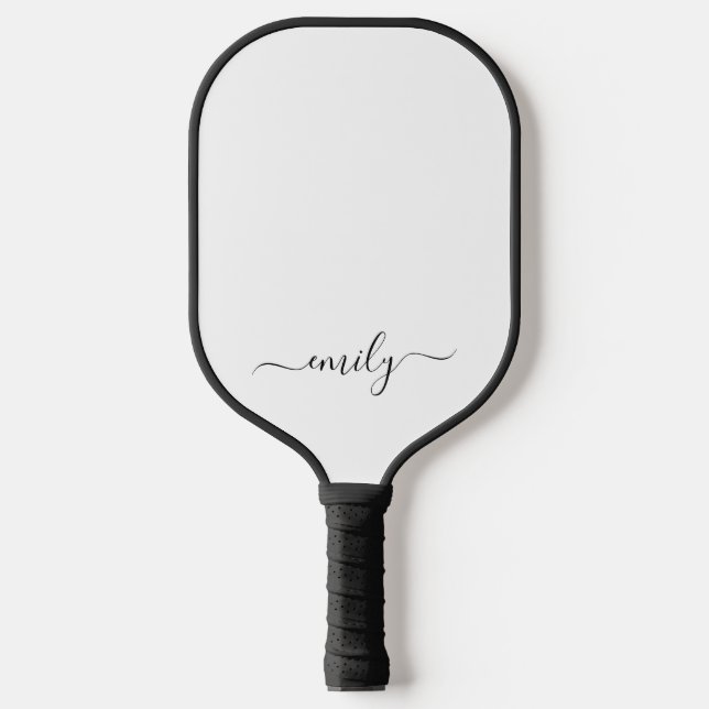 Raquette De Pickleball Nom du monogramme blanc noir moderne (Recto)