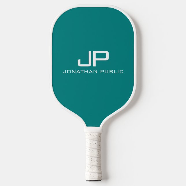 Raquette De Pickleball Nom du monogramme couleur personnalisable Modèle T (Recto)