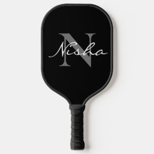 Raquette De Pickleball Nom du monogramme gris blanc