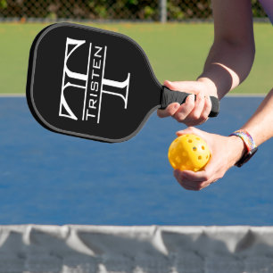 Raquette De Pickleball Nom du monogramme Initiales classiques