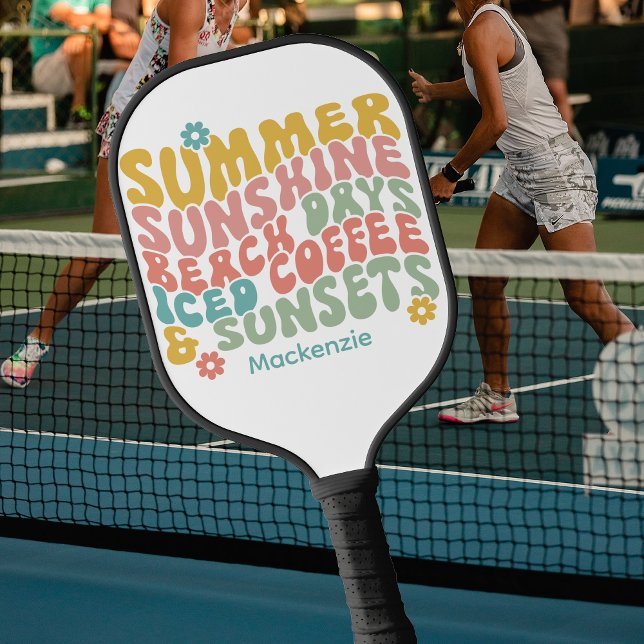 Raquette De Pickleball Nom du monogramme rose d'été Super (Créateur téléchargé)