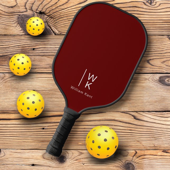 Raquette De Pickleball Nom du monogramme rouge de base + initiales (Créateur téléchargé)