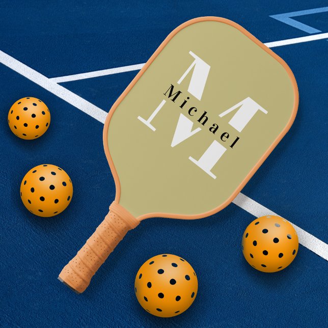 Raquette De Pickleball Nom du monogramme vert de base + initial (Créateur téléchargé)