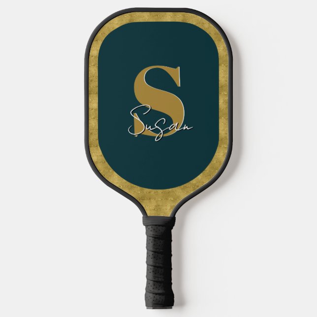 Raquette De Pickleball Nom du script de monogramme élégant personnalisé (Recto)