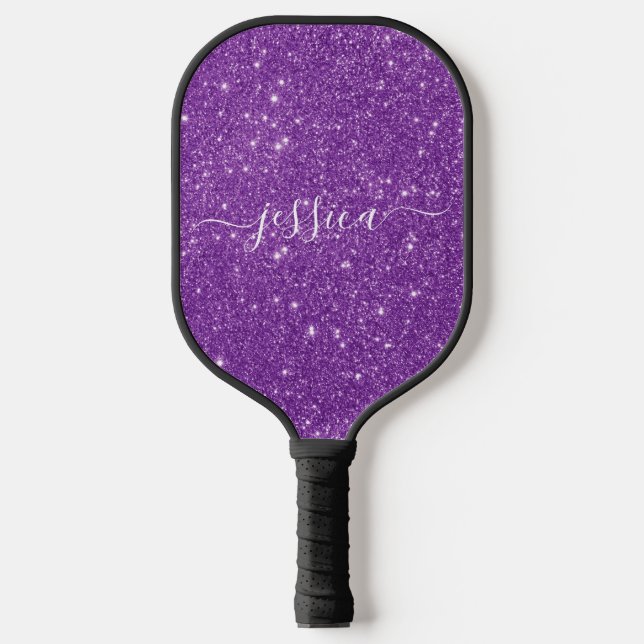 Raquette De Pickleball Nom du script de parties scintillant violet pagaie (Recto)