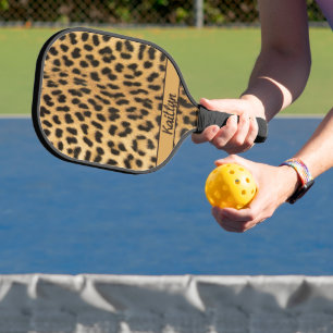 Raquette De Pickleball Nom du script Empreinte de léopard glamour