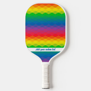 Raquette De Pickleball Nom du texte personnalisé du Motif arc-en-ciel géo