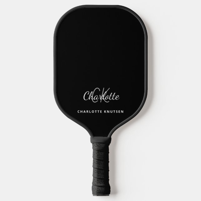 Raquette De Pickleball Nom initial du monogramme noir blanc (Recto)
