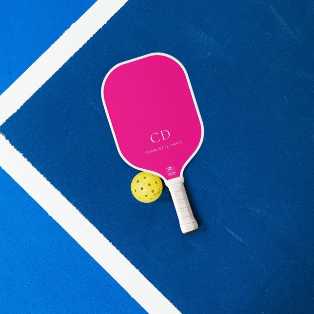 Raquette De Pickleball Nom initial du monogramme rose chaud (Créateur téléchargé)